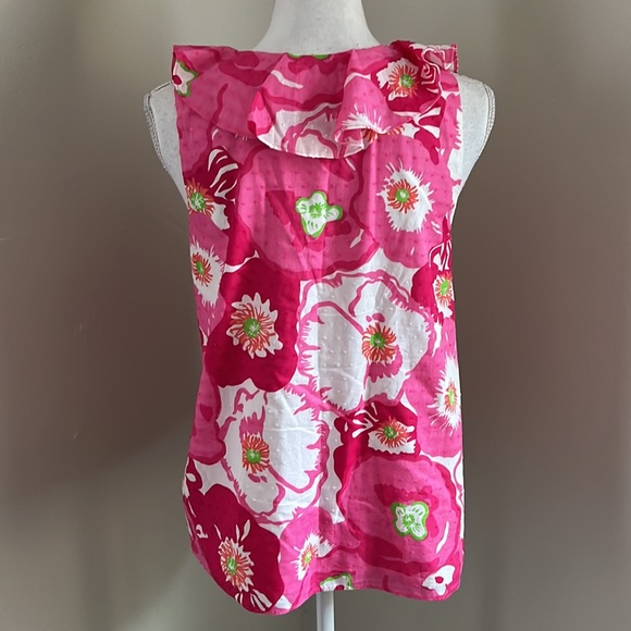 LILLY PULITZER Begonias Ruffled Neckline Sleeveless Blouse - Picture 7 of 12